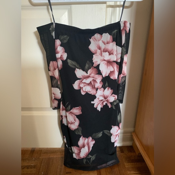 Guess Black Off the Shoulder Mesh Floral Dress Mini XS - Picture 2 of 7